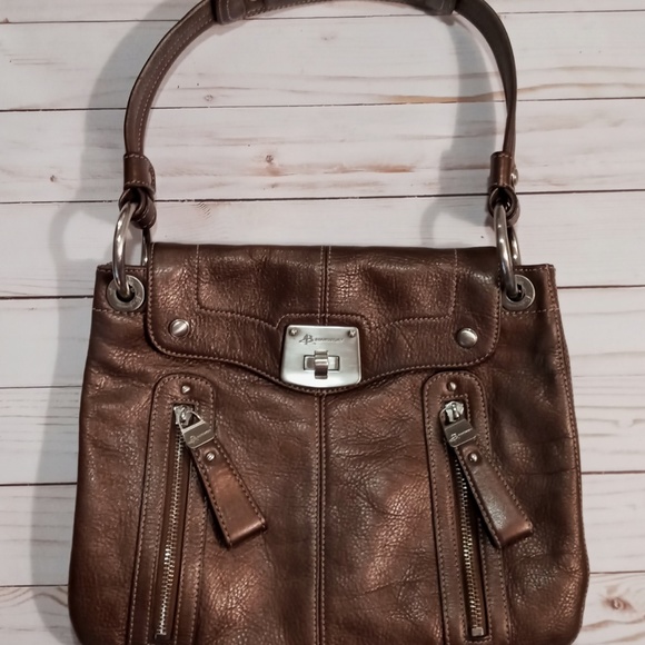 B Makowsky Genuine Bronze Pebbled Leather Satchel - Picture 13 of 13